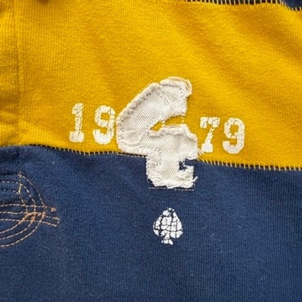 Trailer Vintage Fit Rugby Shirt Long Sleeve XXL Yellow Navy Striped Elbow Patch - Picture 7 of 11